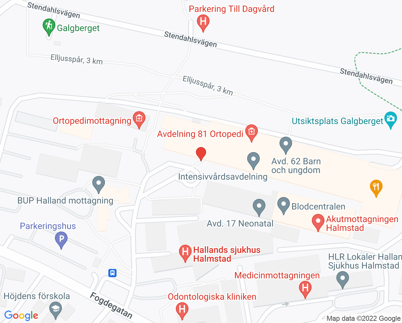 Karta till Avdelning 82 Öron- näs- och hals Hallands sjukhus Halmstad
