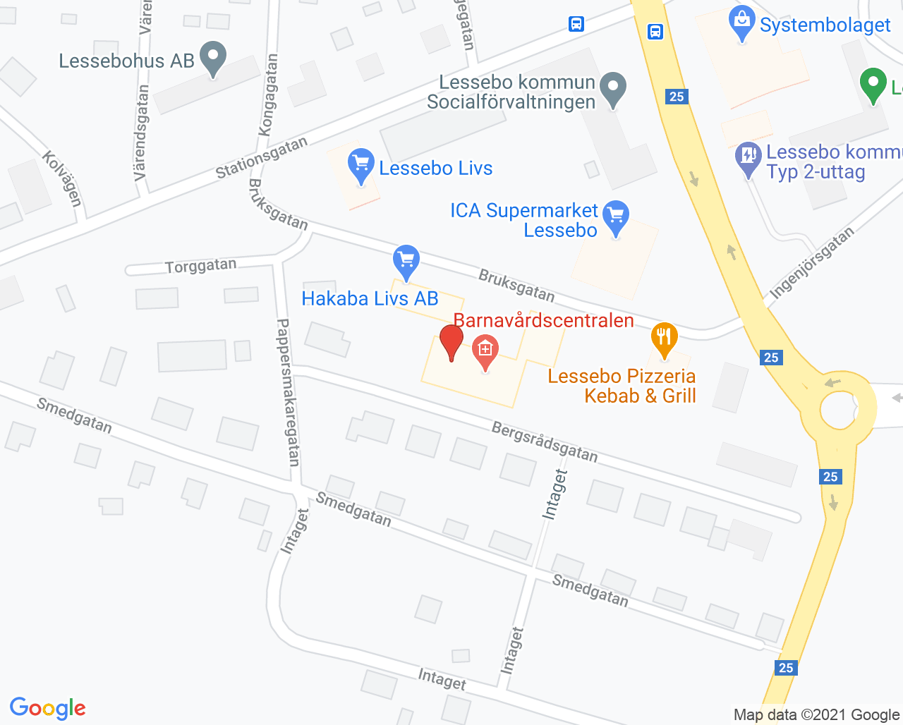 Karta till Barnmorskemottagningen familjecentral Lessebo, Lessebo