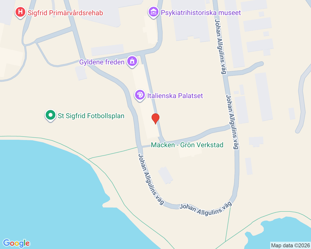 Karta till Akutpsykiatriska mottagningen barn unga vuxna, Växjö