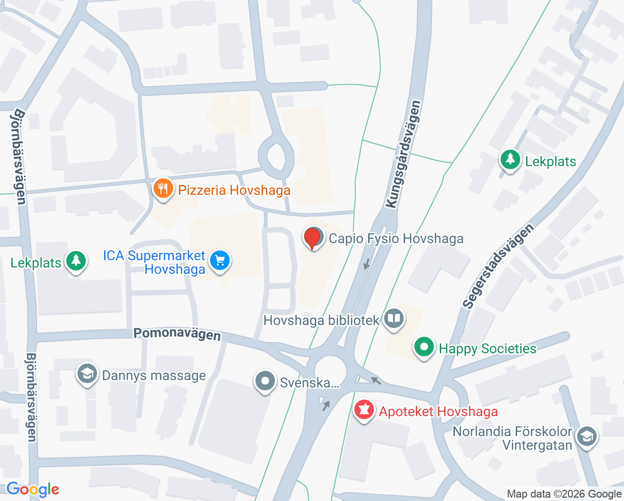 Karta till Barnavårdscentralen Capio Hovshaga, Hovshaga centrum
