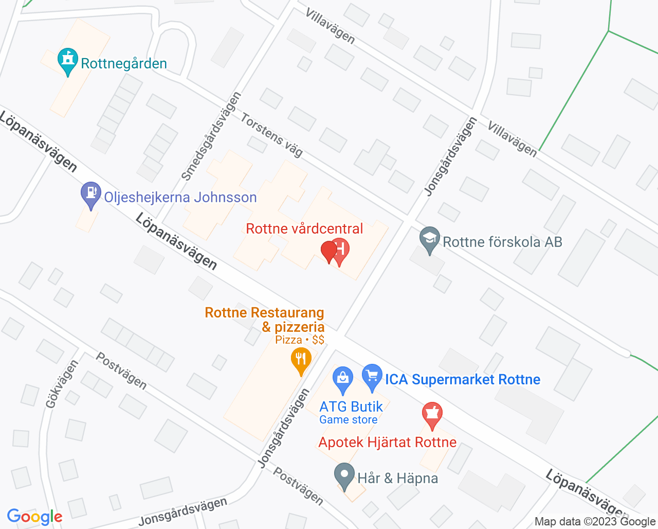 Karta till Barnmorskemottagningen Rottne, Vårdcentralen Rottne