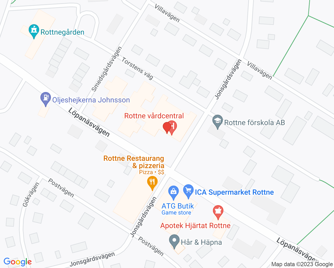 Karta till Rottne primärvårdsrehab, Rottne