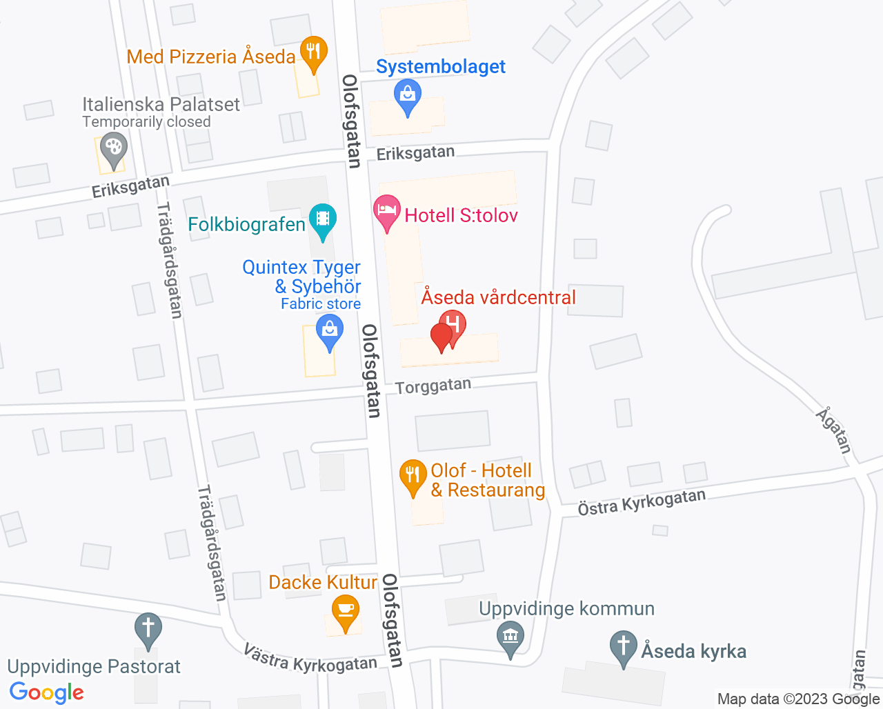 Karta till Ungdomsmottagningen Åseda, Åseda