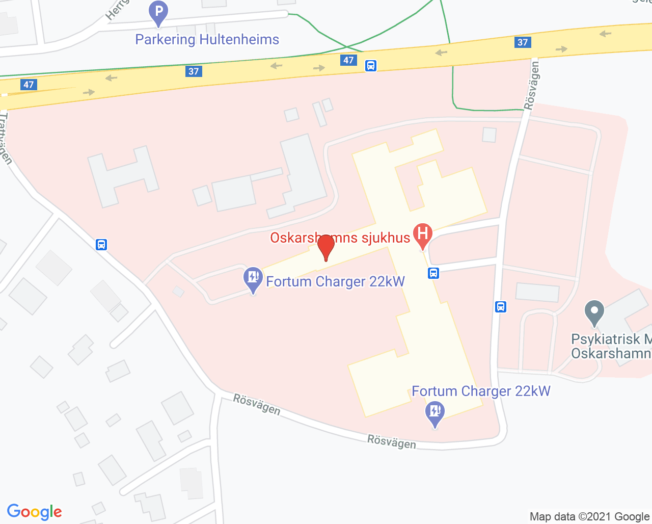 Karta till Hjärtintensivvårdsavdelningen Oskarshamn