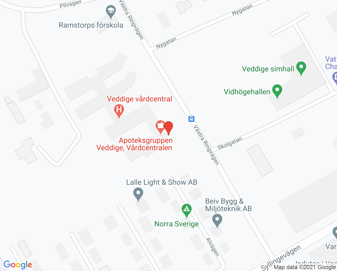 Karta till Vårdcentralen Veddige