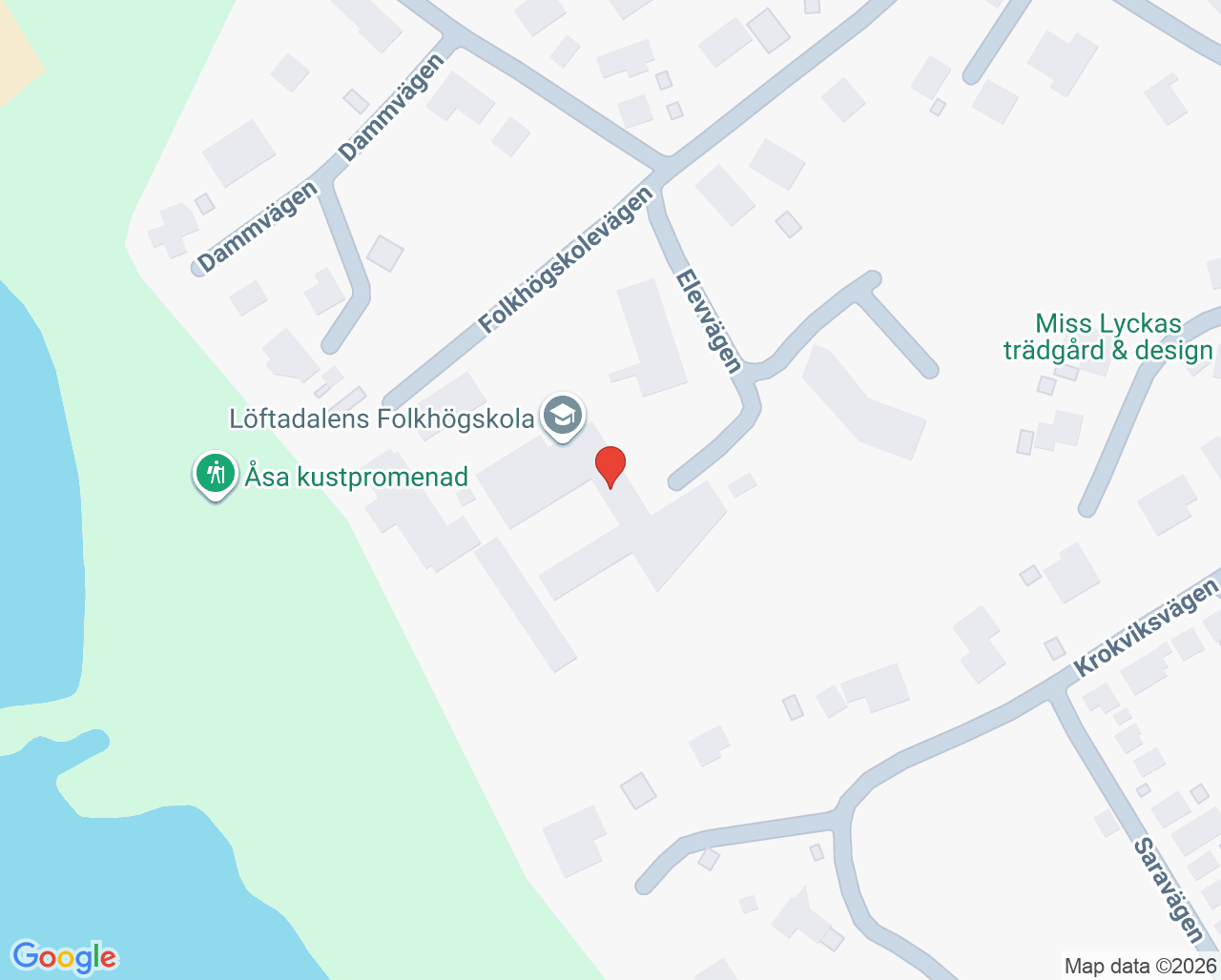 Karta till Löftadalens folkhögskola städ, Åsa