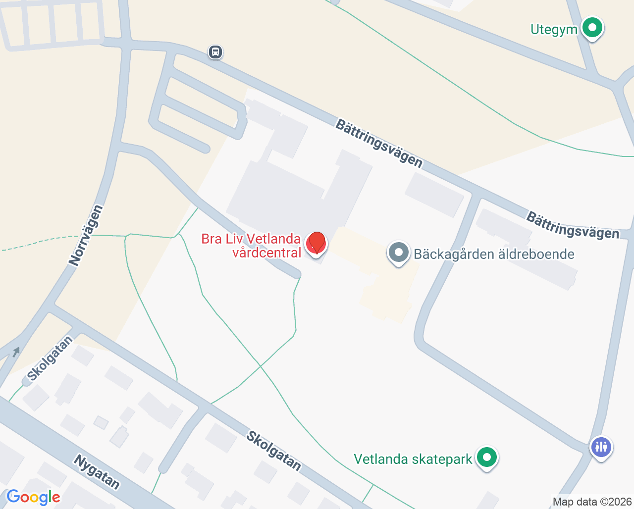 Karta till Blodbussen Vetlanda