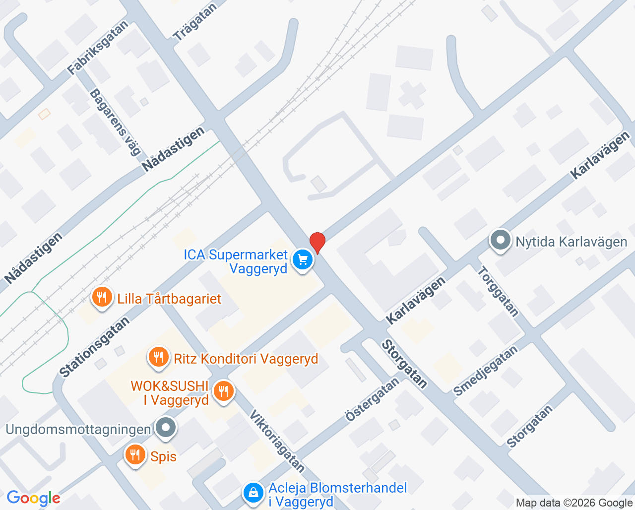 Karta till Wetterhälsan Vaggeryd vårdcentralsfilial, Vaggeryd