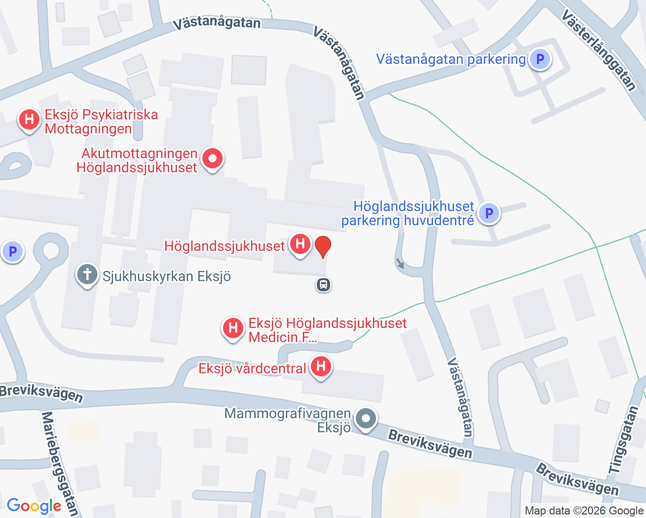 Karta till Hjärtsjuksköterskemottagningen Höglandssjukhuset Eksjö