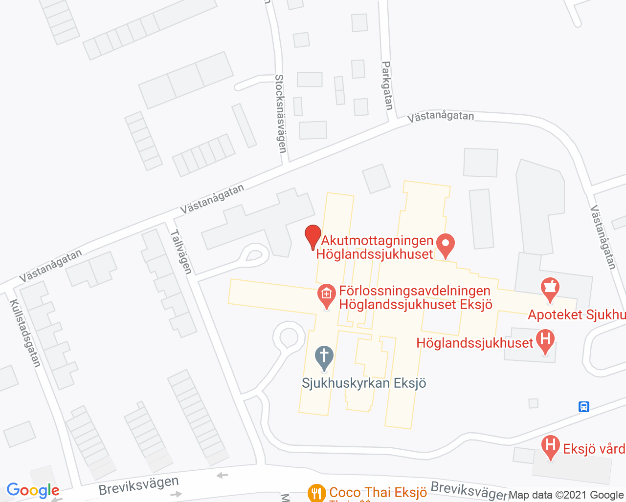 Karta till Ögonmottagningen Höglandssjukhuset Eksjö