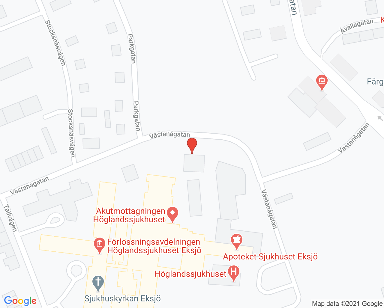 Karta till Familjevårdsenheten kvinnokliniken Höglandssjukhuset Eksjö