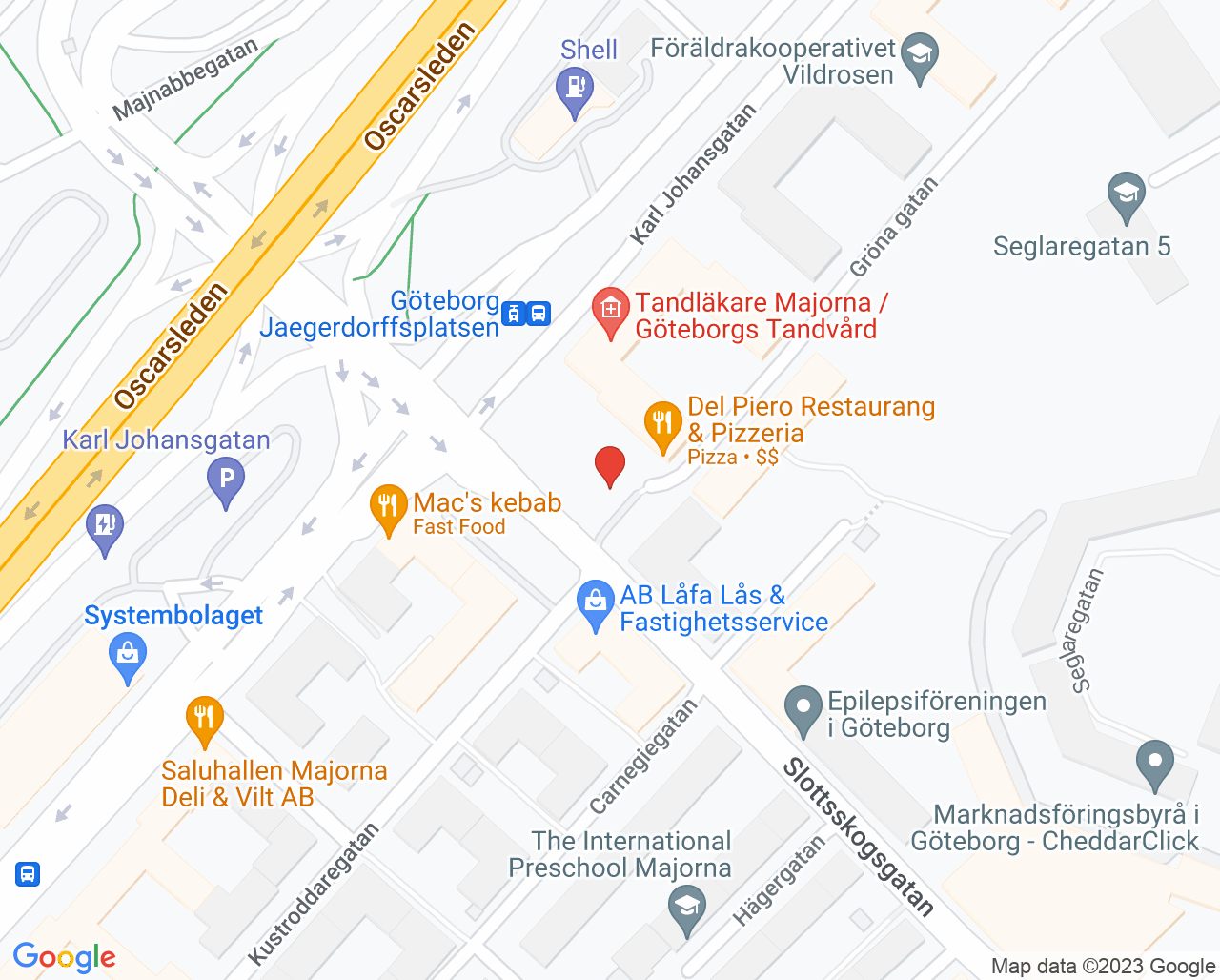 Karta till Folktandvården Majorna Göteborg, Göteborg