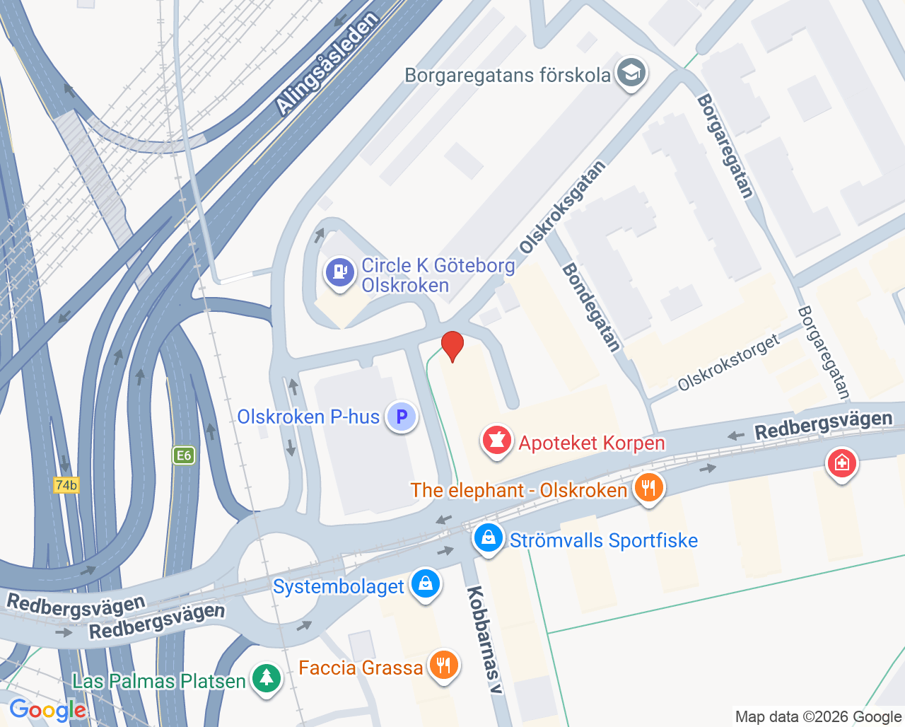 Karta till Göteborg ungdomsmottagning Olskroken, Göteborg