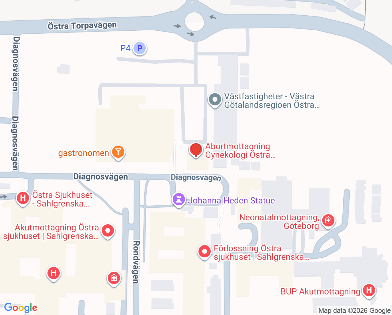 Karta till Kuratorsmottagning kvinnosjukvård Östra, Göteborg