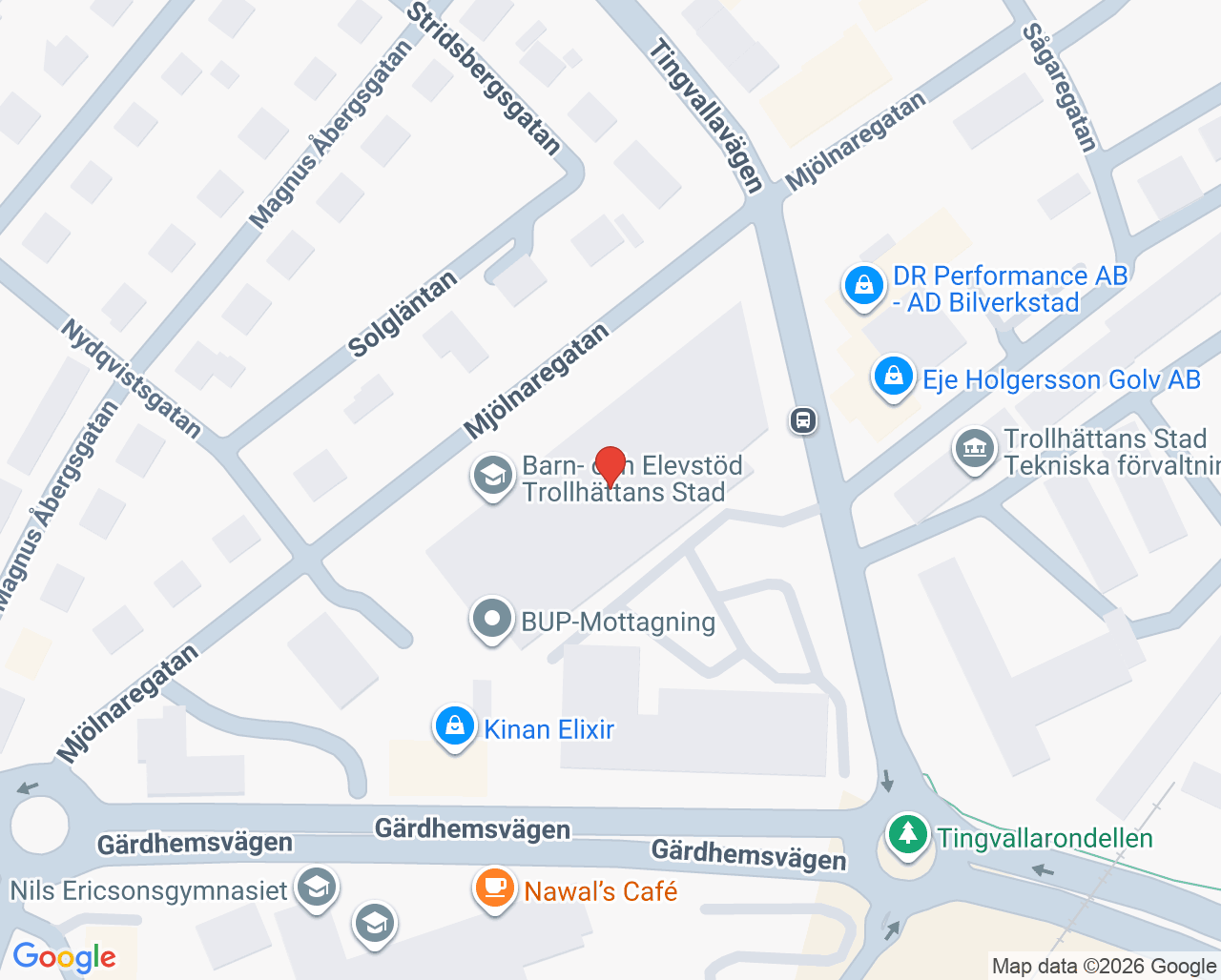 Karta till BUP Öst mottagning Trollhättan, Trollhättan