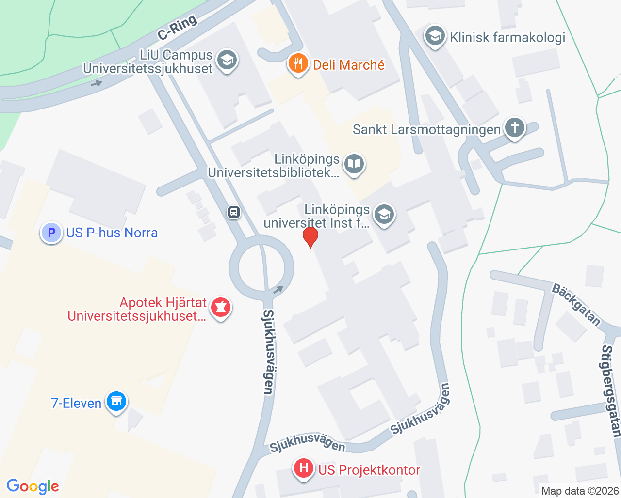 Karta till Akuta internmedicinska kliniken, Linköping