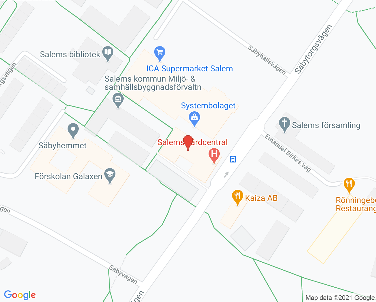 Karta till PrimärvårdsRehab, Salems vårdcentral, Verksamhetsområde Primärvård