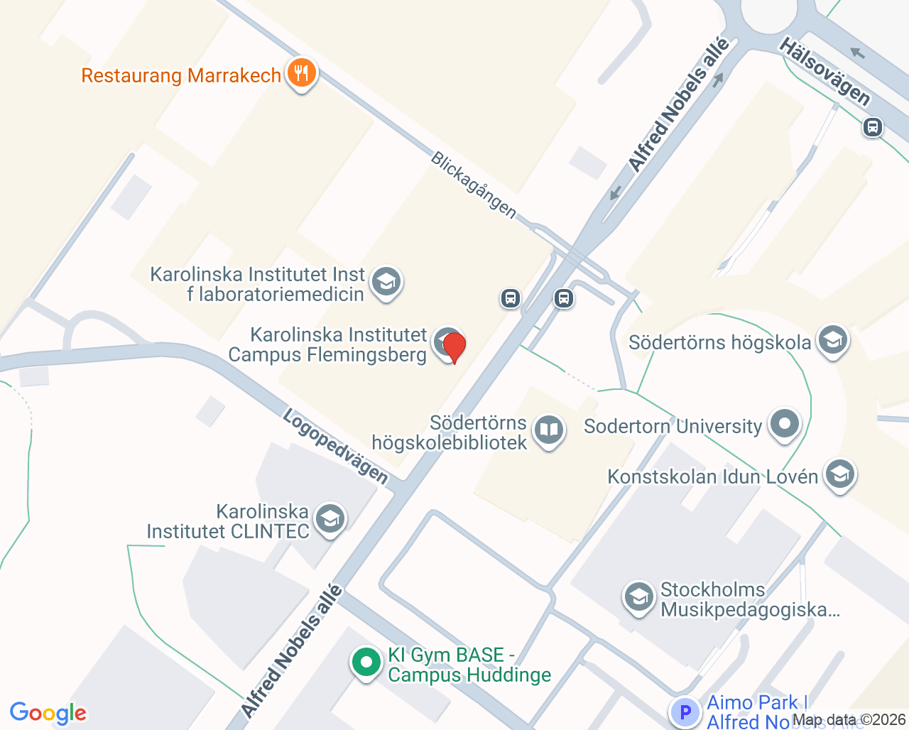 Karta till Allmäntandvård, Universitetstandvården, Karolinska Institutet