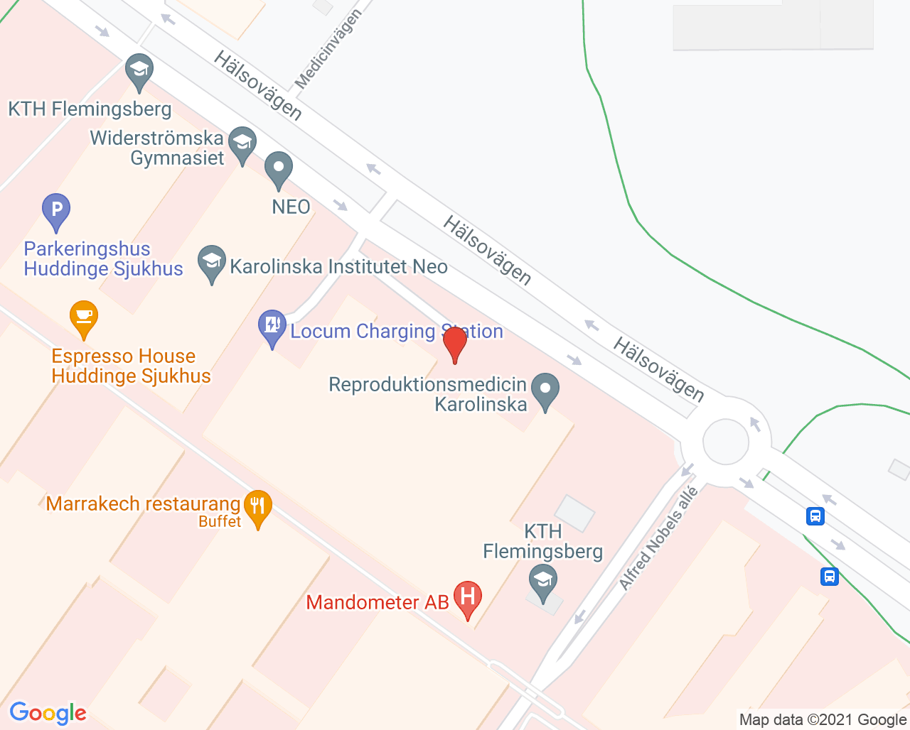 Karta till Mandometerkliniken Novum plan 3, Huddinge