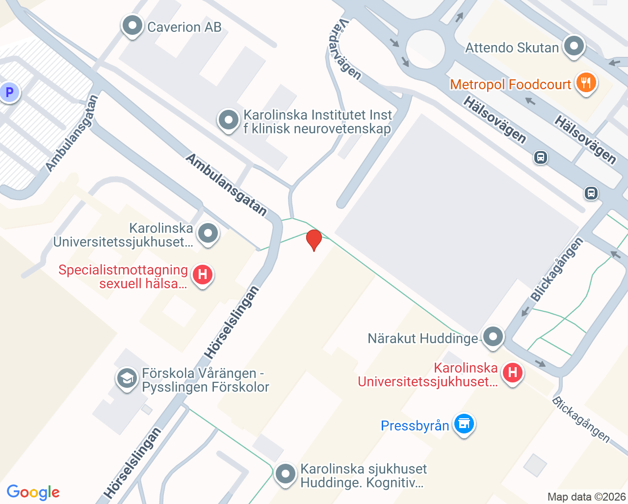 Karta till Jourmottagning, Psykiatri Sydväst