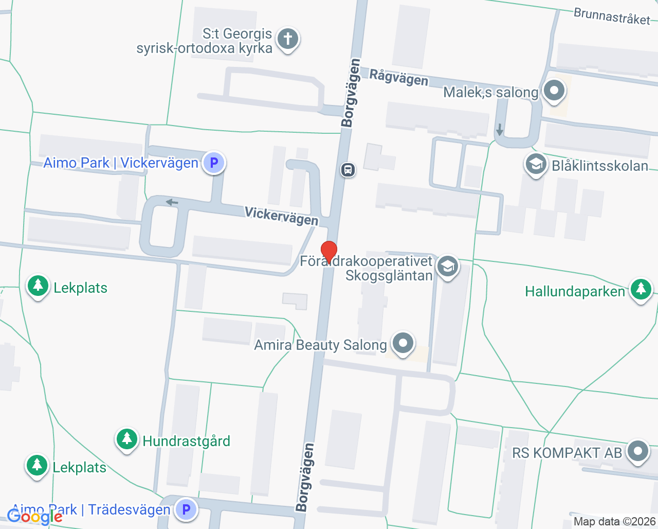 Karta till S:t Gabriels Läkarmottagning - Teglat Lahdo, Hallunda Centrum