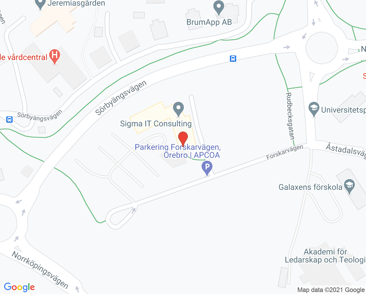 Karta till Barnavårdscentralen BVC Forskarvägen Tybble vårdcentral