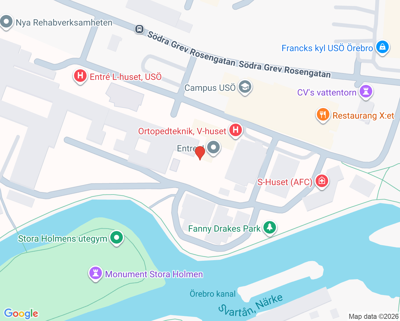 Karta till Könsdysforimottagningen Universitetssjukhuset Örebro