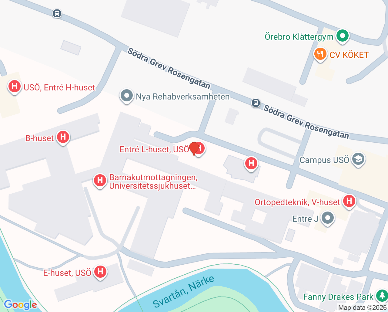 Karta till Intensivvårdsmottagningen Universitetssjukhuset Örebro