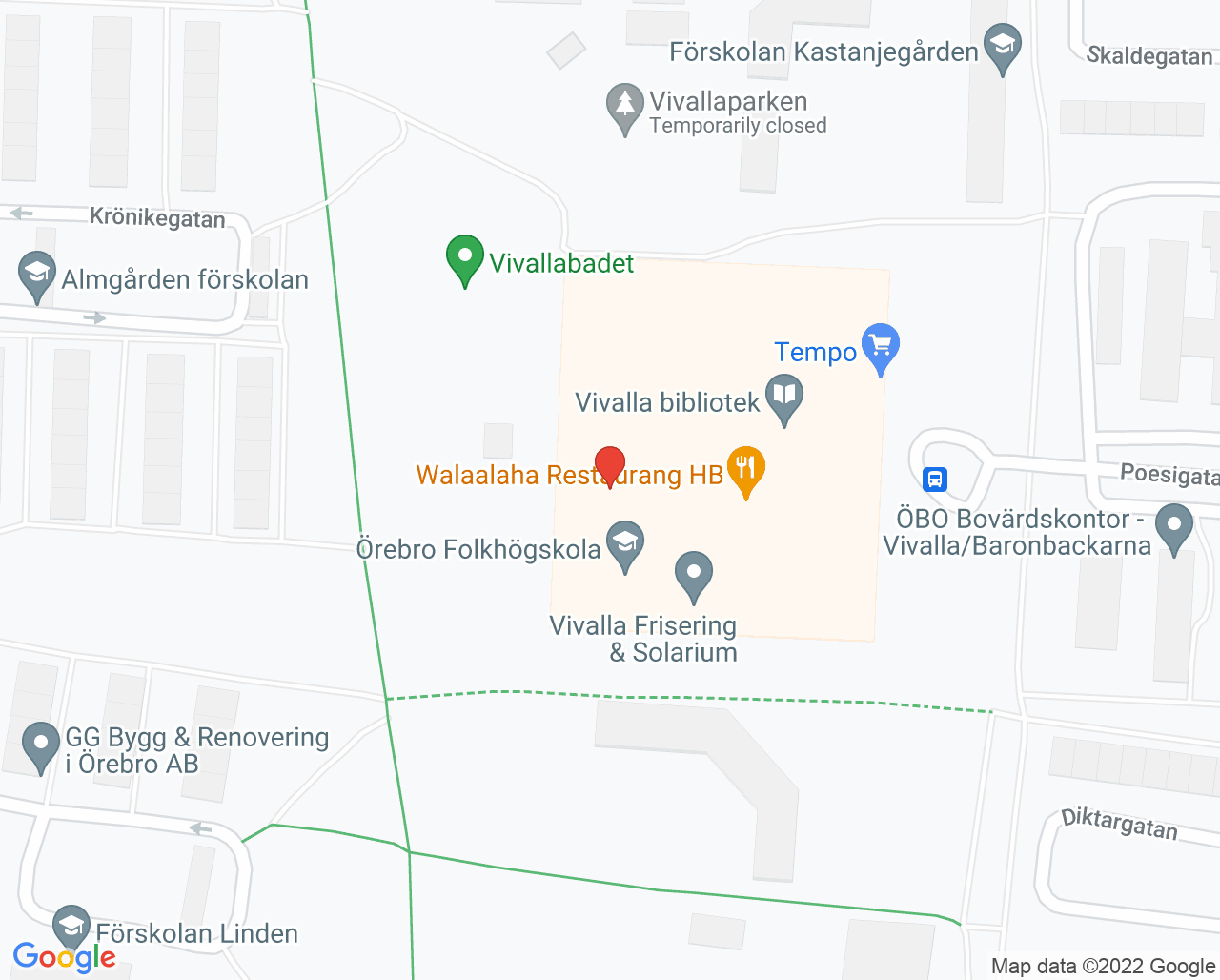 Karta till Barnavårdscentralen BVC Vivalla/Lundby vårdcentral