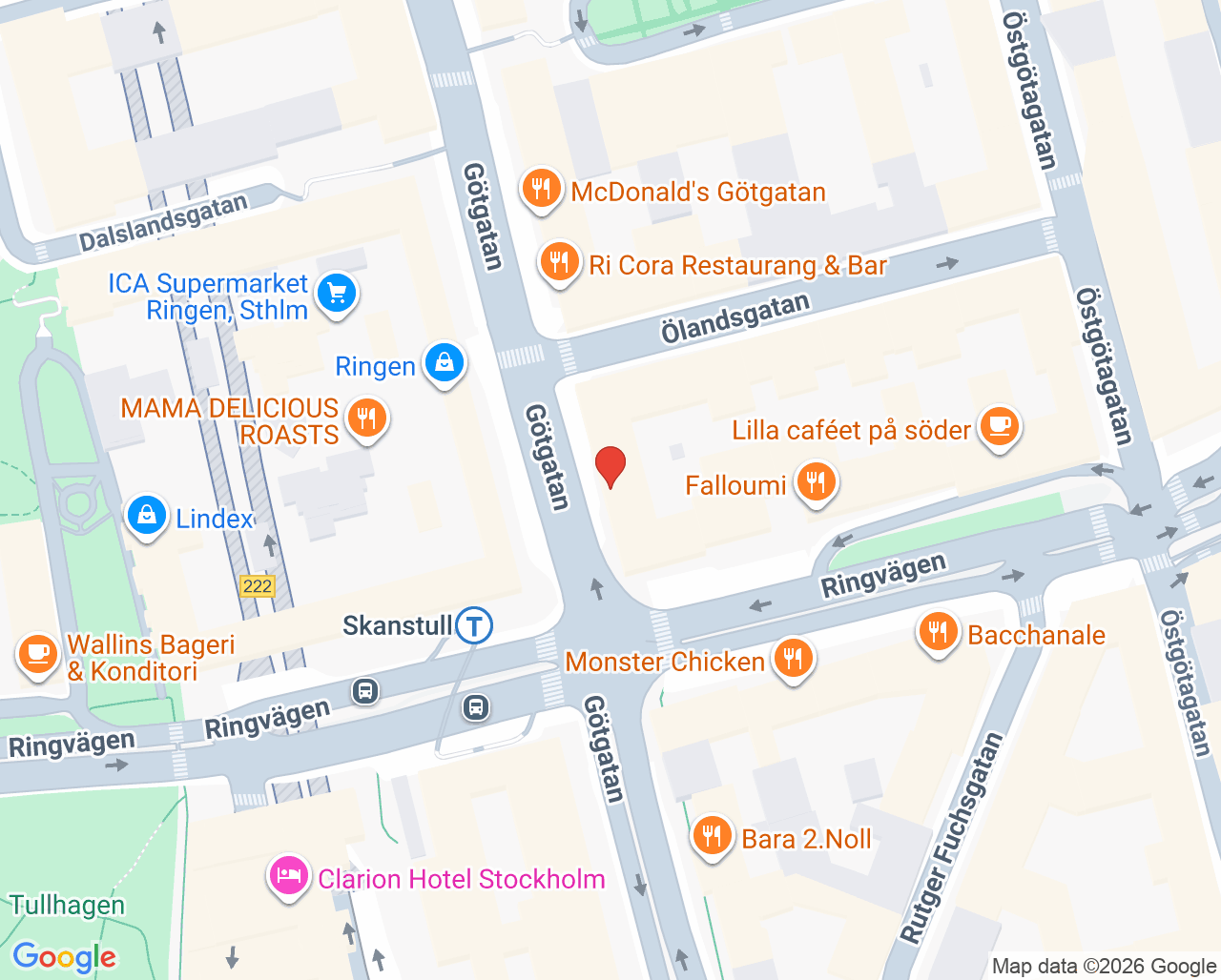 Karta till VaccinDirekt Skanstull, Södermalm