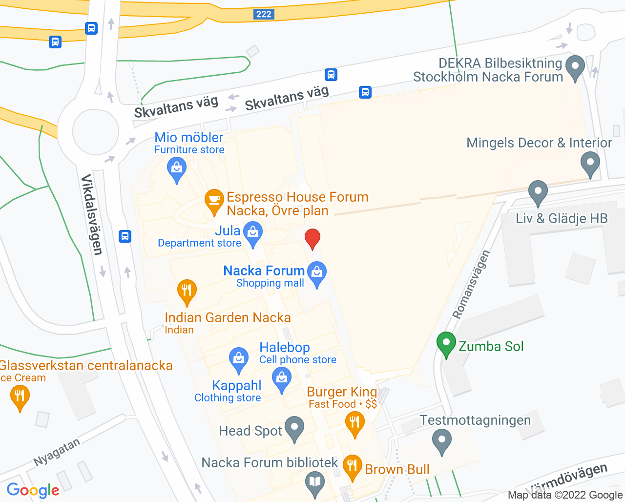 Karta till Apoteket Svanen Doktor24 Vaccinationsmottagning, Nacka