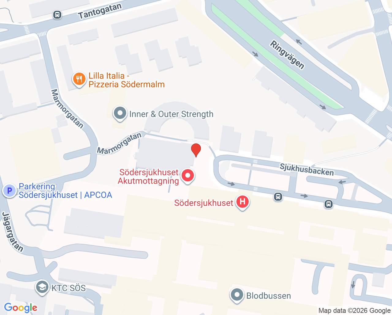 Karta till Lungrehabilitering, Södersjukhuset