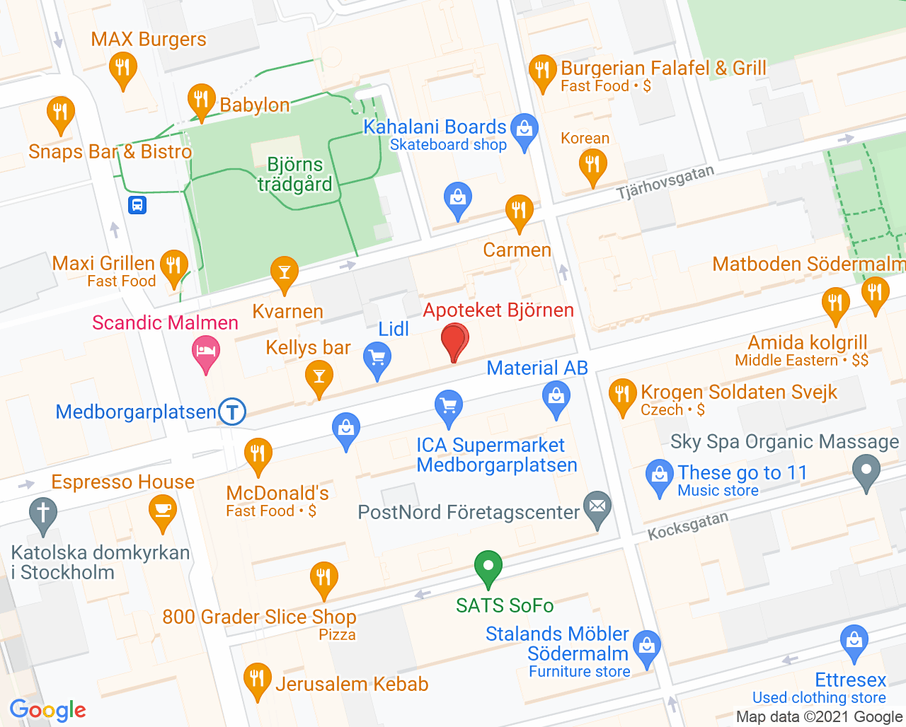 Karta till Apoteket Björnen Doktor24 Vaccinationsmottagning