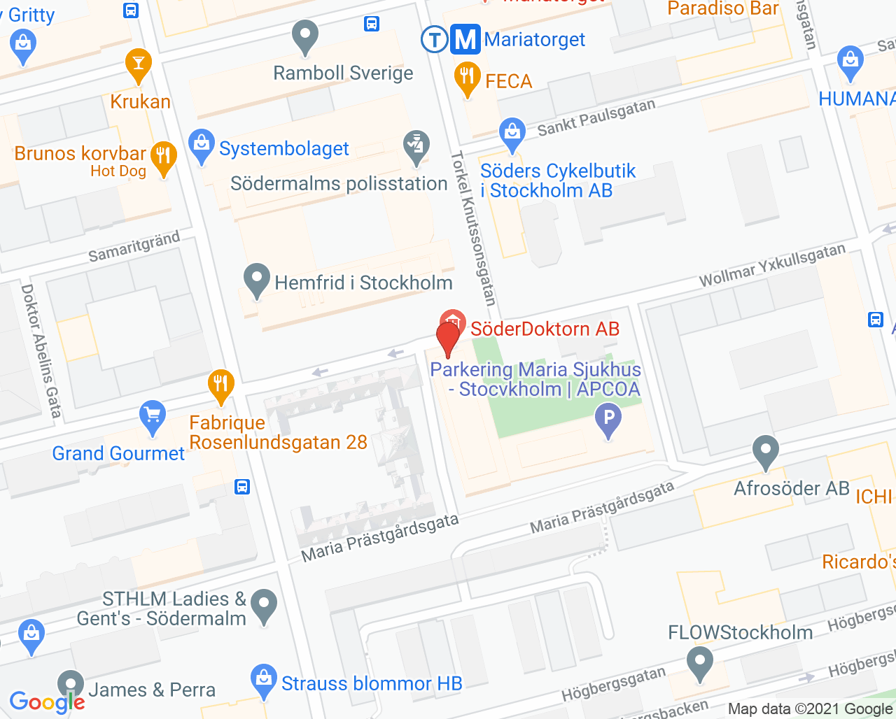 Karta till Capio Maria ÖV, Södermalm