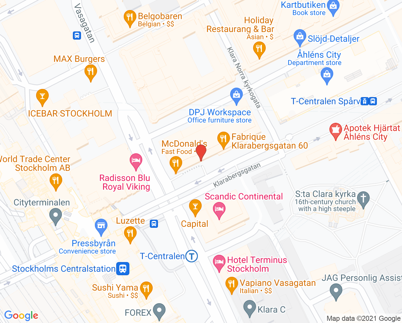 Karta till Apoteket C W Scheele Doktor24 Vaccinationsmottagning, Norrmalm