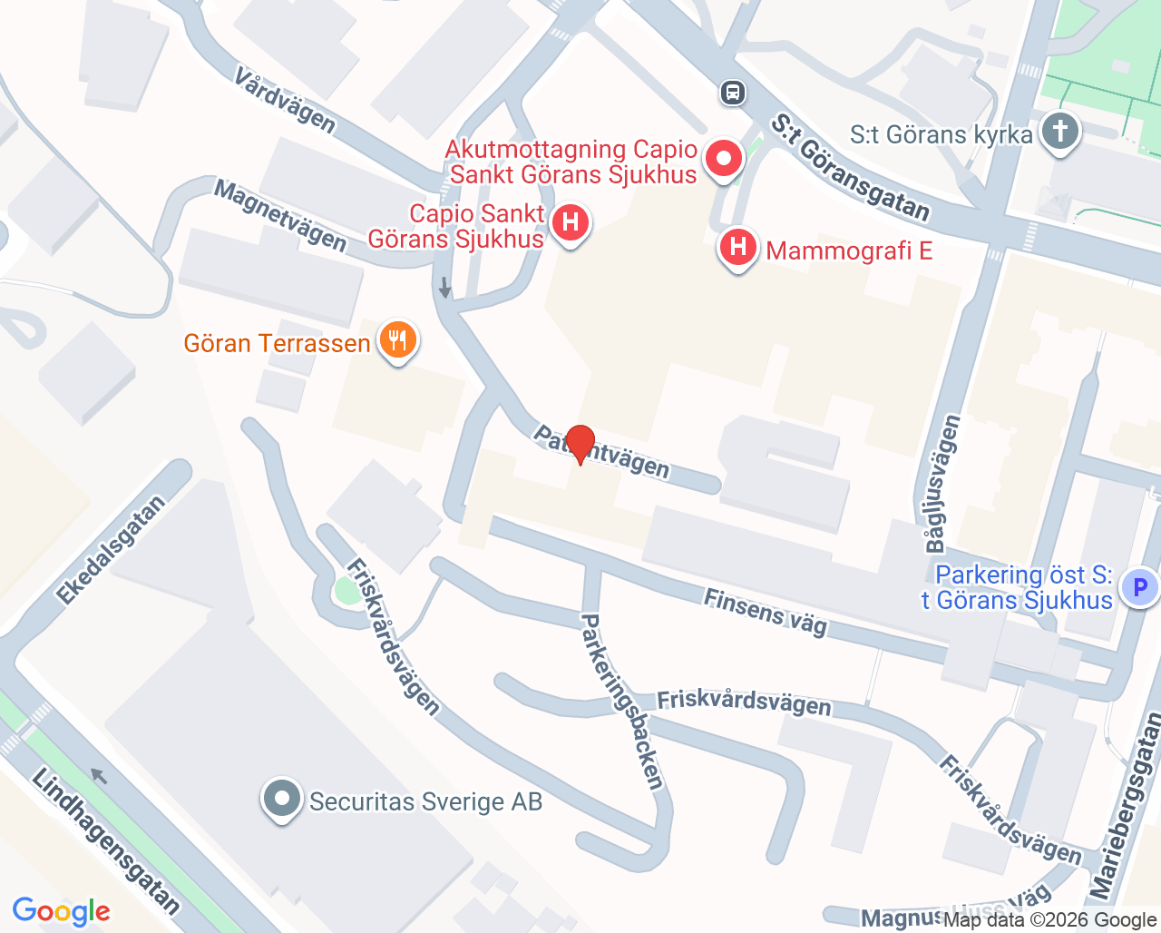 Karta till Eftervårdsmottagning, Capio S:t Görans Sjukhus