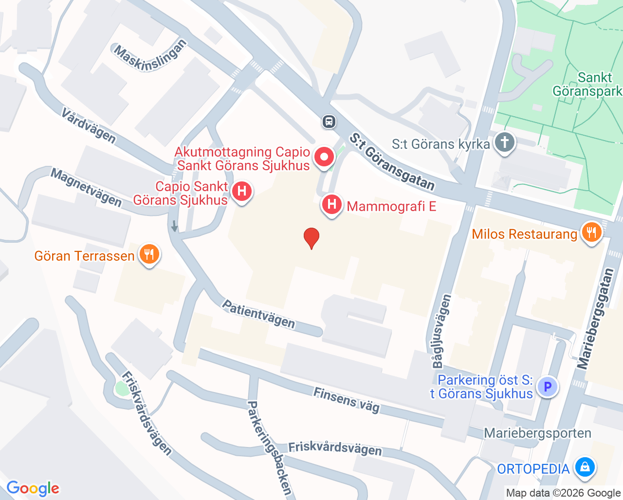 Karta till Anestesikliniken, Capio S:t Görans Sjukhus
