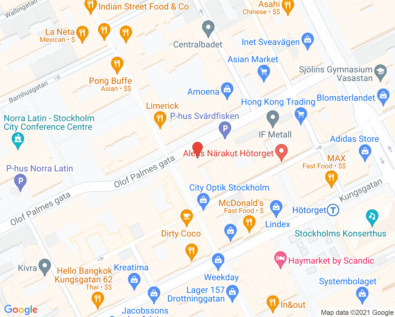 Karta till Aleris Specialistklinik Hötorget