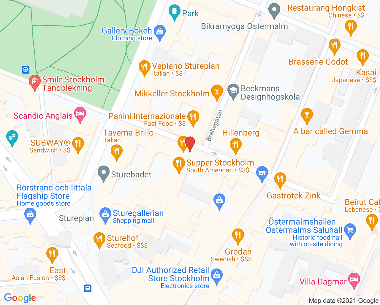 Karta till Sturebadet Läkarmottagning - V. Bushati, Östermalm