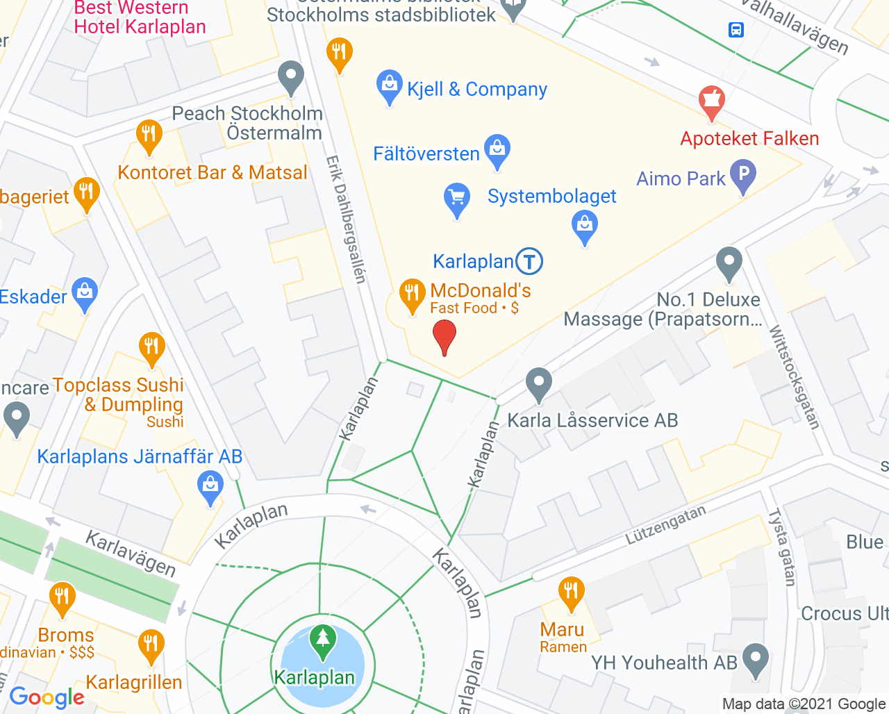 Karta till Apoteket Falken Doktor24 Vaccinationsmottagning, Östermalm