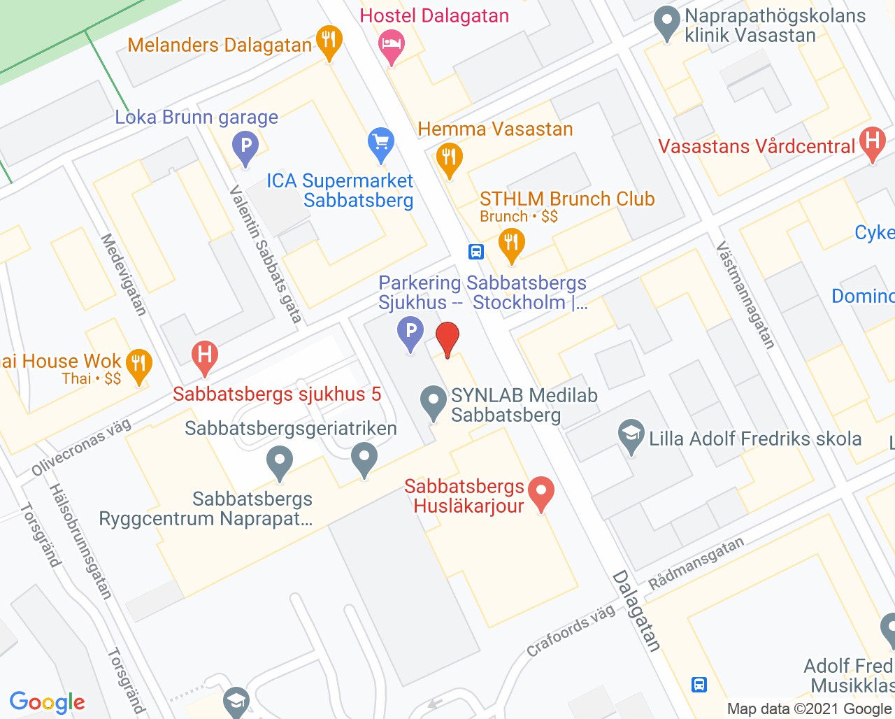 Karta till Sabbatsbergs Ryggcentrum - Elitsjukgymnasten Spec fysioterapi, Norrmalm