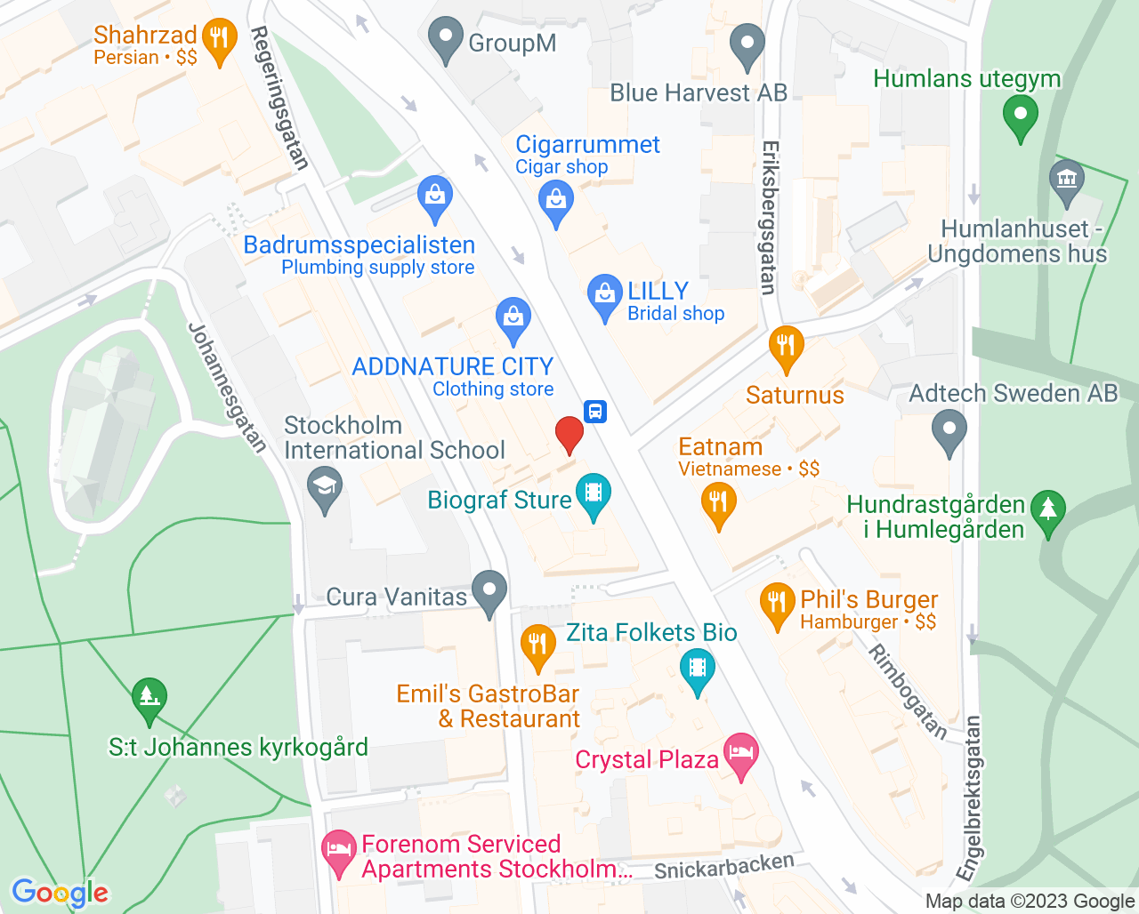 Karta till VaccinDirekt Östermalm