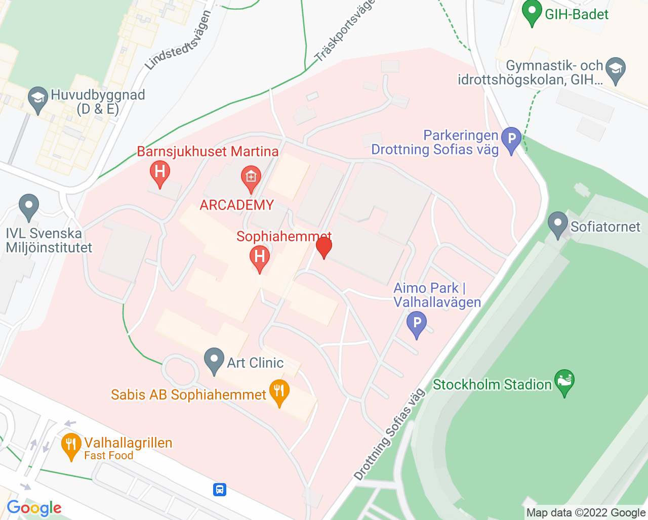 Karta till Capio Kirurgkliniken Stockholm, Östermalm