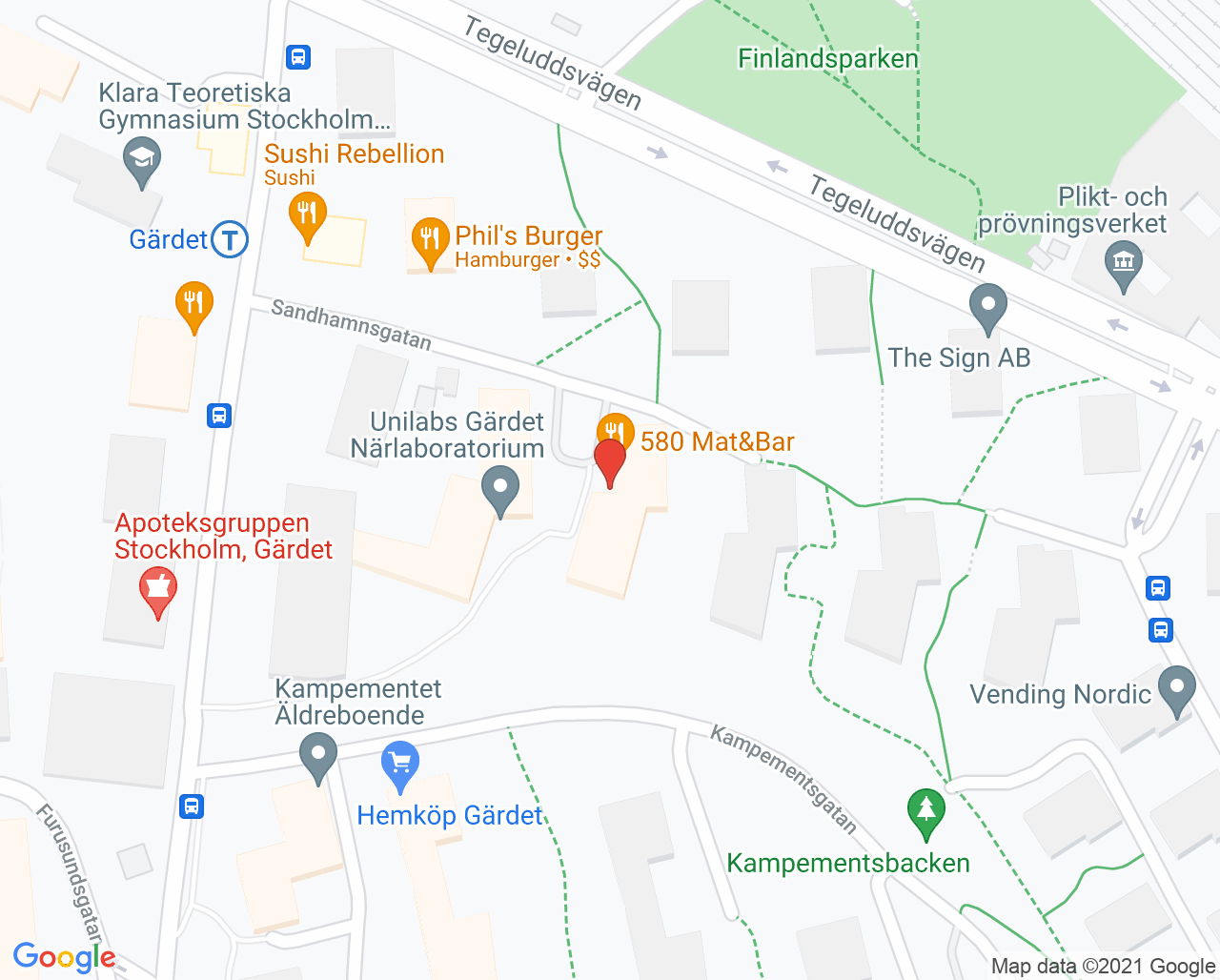 Karta till Gärdet Medicinsk Fotvård, Östermalm