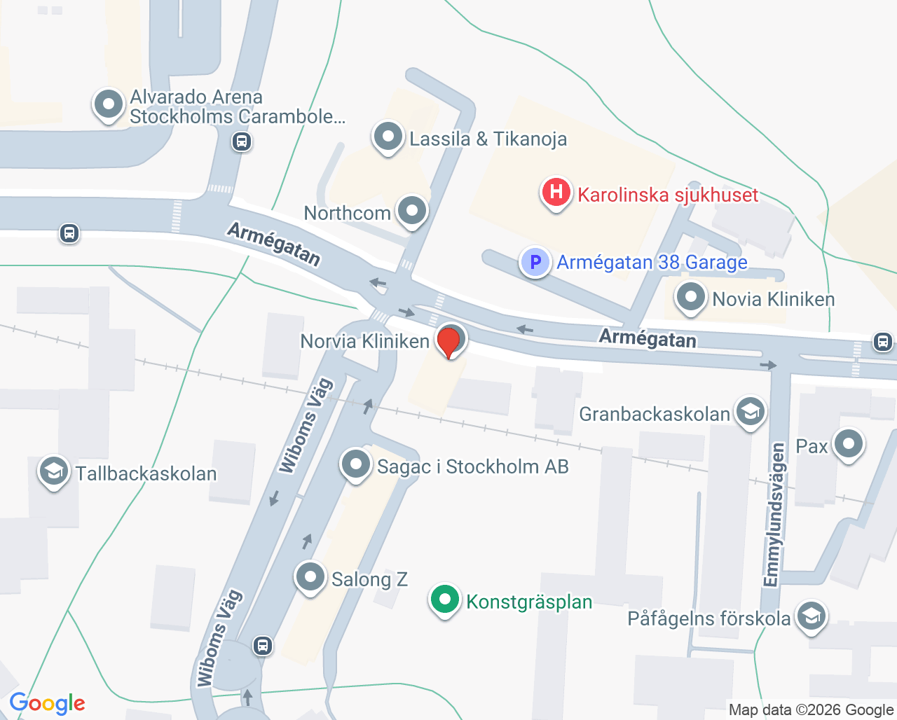 Karta till Norviakliniken vaccination, Solna