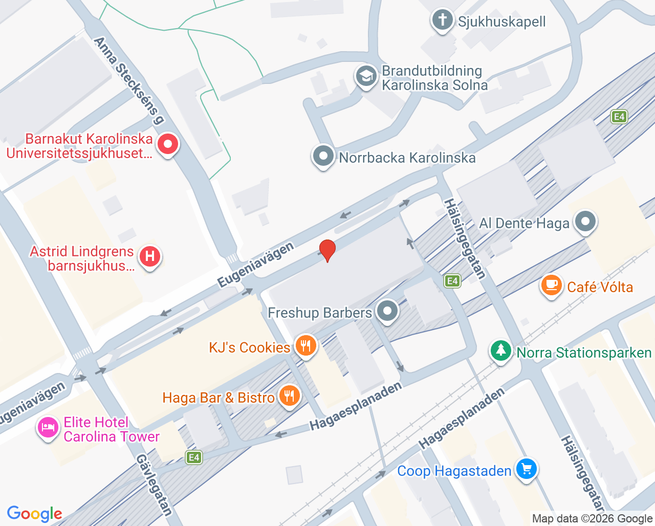 Karta till Registratur o informationshantering, Karolinska Universitetssjukhuset