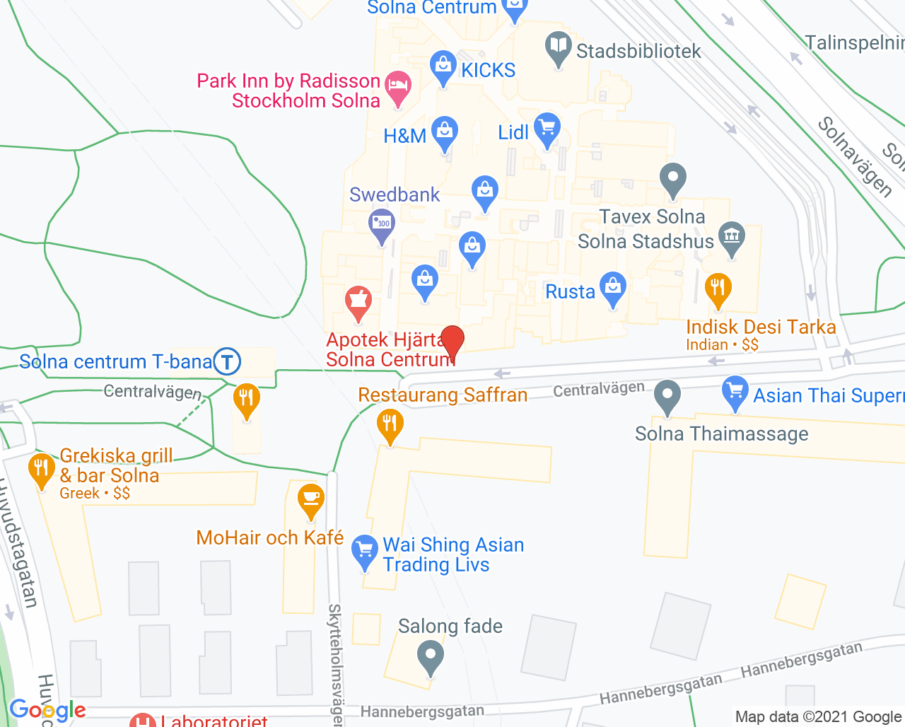 Karta till ABA Ögonklinik i Solna