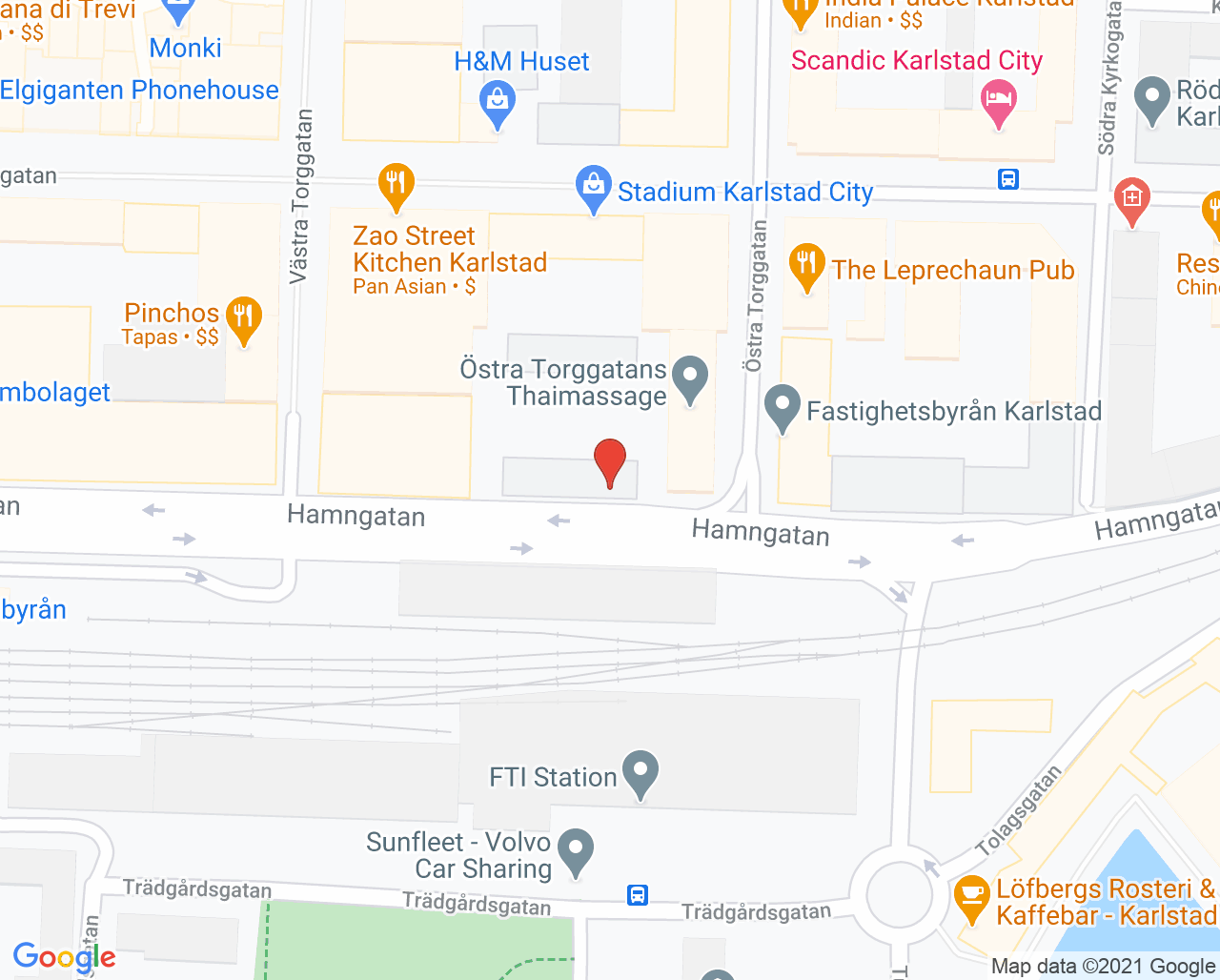 Karta till Hudsjukvårdens behandlingsmottagning Hamngatan Karlstad