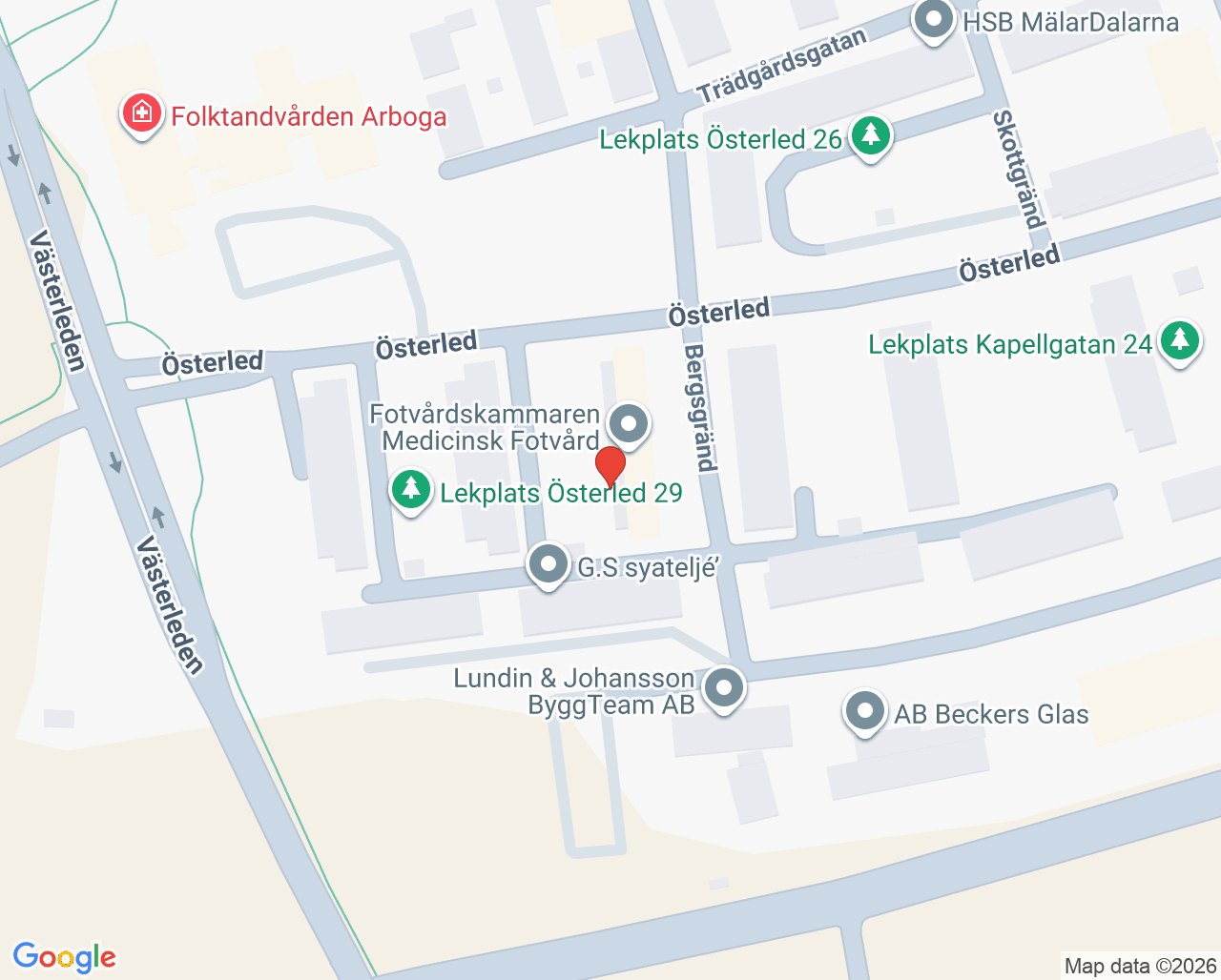Karta till Fotvårdskammaren Medicinsk Fotvård