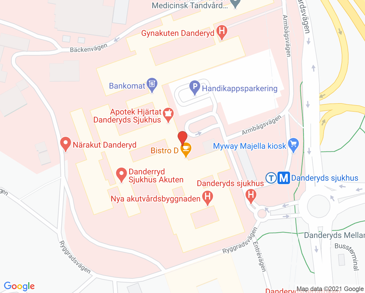 Karta till Postpoliomottagning Kunskapscentrum för Postpolio, Rehabiliteringsmedicinska Universitetskliniken, Danderyds sjukhus